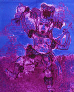 Tanzender Jaguarkrieger | Papier | 1997 | 28 cm x 23 cm | experimentelle Drucktechnik